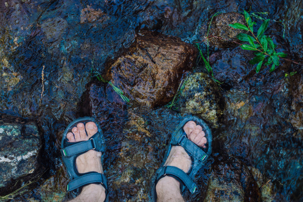 hiking sandals in water